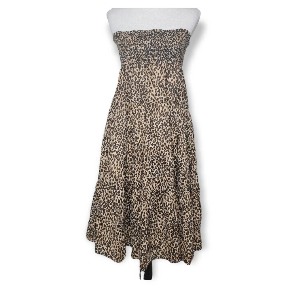 LAUREN RALPH LAUREN Leopard Cheetah Cotton Strapless Dress Petite Small PS